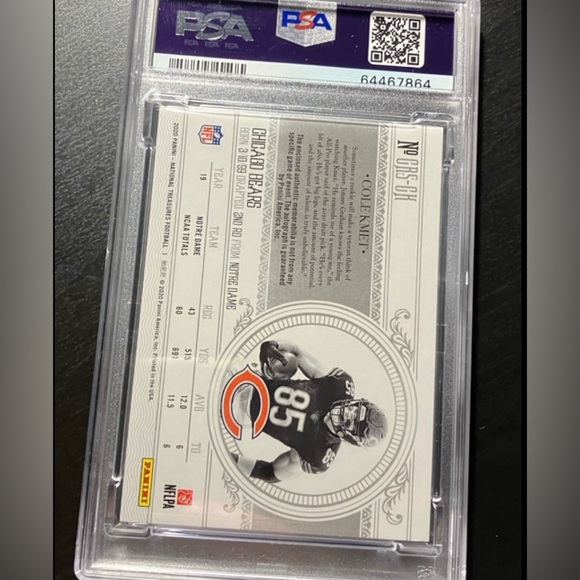 2020 National Treasures Kole Kmet Crossover Auto Patch RC 11/99 #CK PSA 9 - Picture 3 of 3